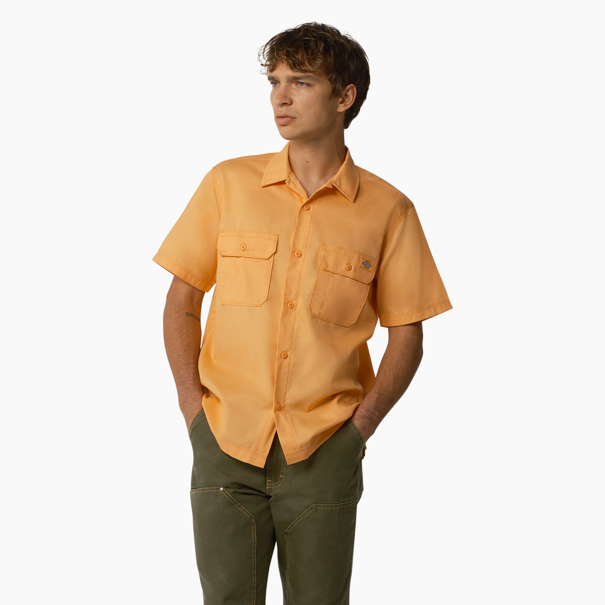 Men s Button Up Shirts Orange Dickies US