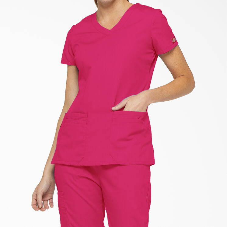 Women&#39;s EDS Signature V-Neck Scrub Top with Pen Slot - Hot Pink &#40;HPK&#41;