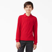 Kids' Piqué Long Sleeve Polo, 4-20 - Apple Red (LR)