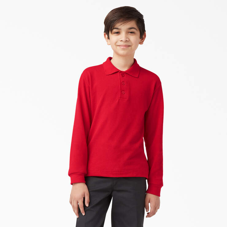 Kids' Piqué Long Sleeve Polo, 4-20 - Apple Red (LR) image number 1