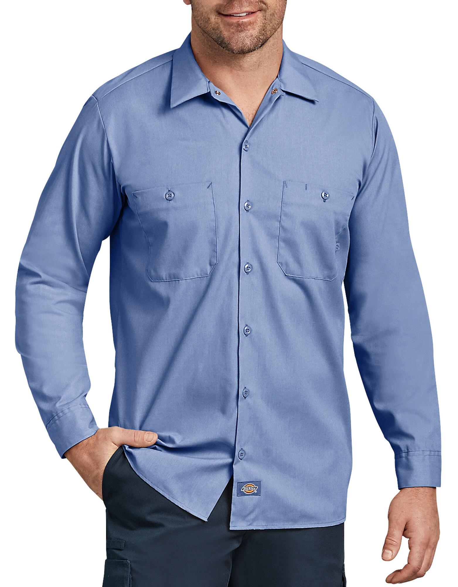Long Sleeve Industrial Work Shirt Light Blue Mens Shirts Dickies