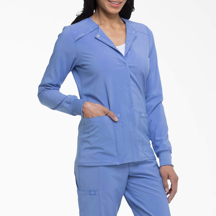 Women's EDS Essentials Snap Front Scrub Jacket - Ceil Blue (CBL) image number 4