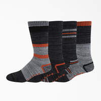 Striped Crew Socks, Size 6-12, 4-Pack - Graphite/Black/Orange (GKO)