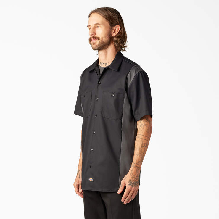 Two-Tone Short Sleeve Work Shirt - Black Dark Gray Tone (BKCH) image number 3