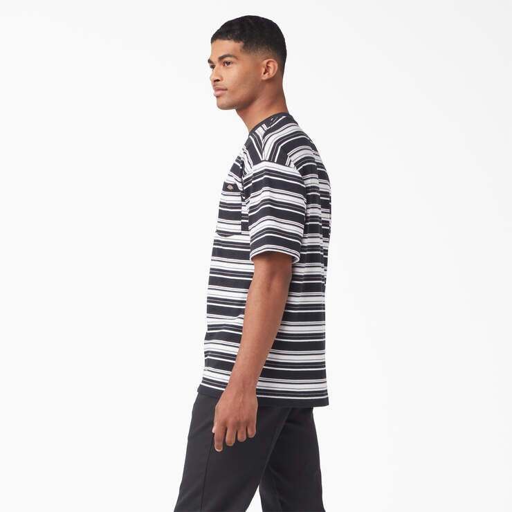 Relaxed Fit Striped Pocket T-Shirt - Black Variegated Stripe (BSA) image number 3