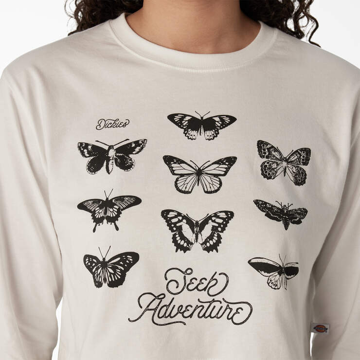 Women's Butterfly Graphic Long Sleeve Cropped T-Shirt - White (WH) image number 5