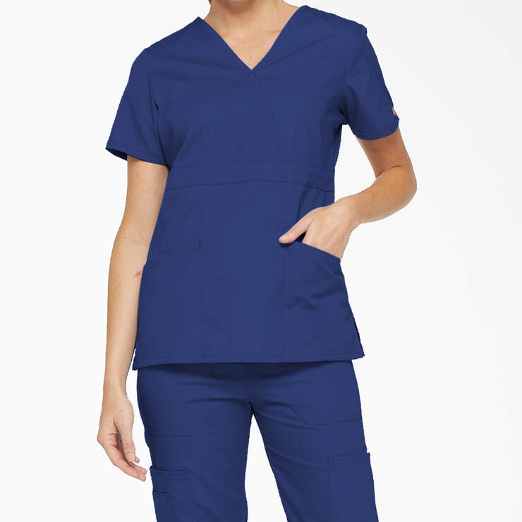 Women's EDS Signature Mock Wrap Scrub Top - Galaxy Blue (GBL) image number 1
