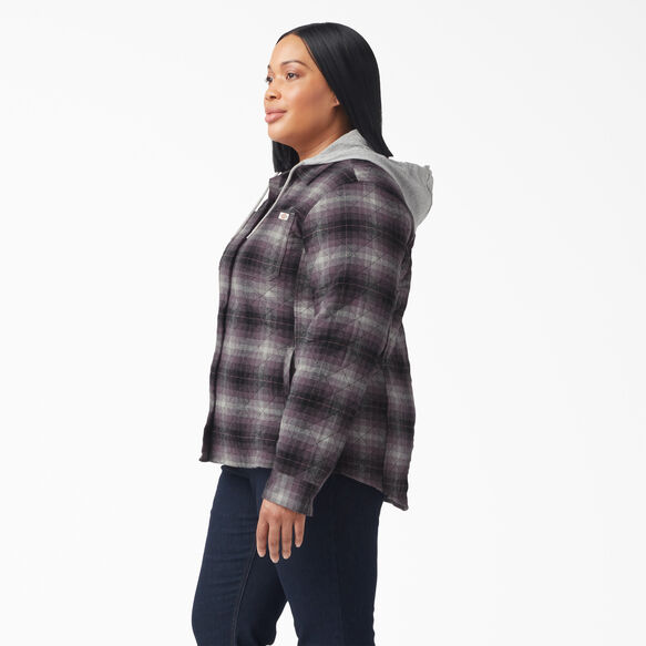 Women&rsquo;s Plus Flannel Hooded Shirt Jacket - Dusty Purple/Black Ombre Plaid &#40;B1E&#41;