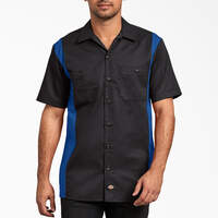 Two-Tone Short Sleeve Work Shirt - Black Blue Tone (BKRB)