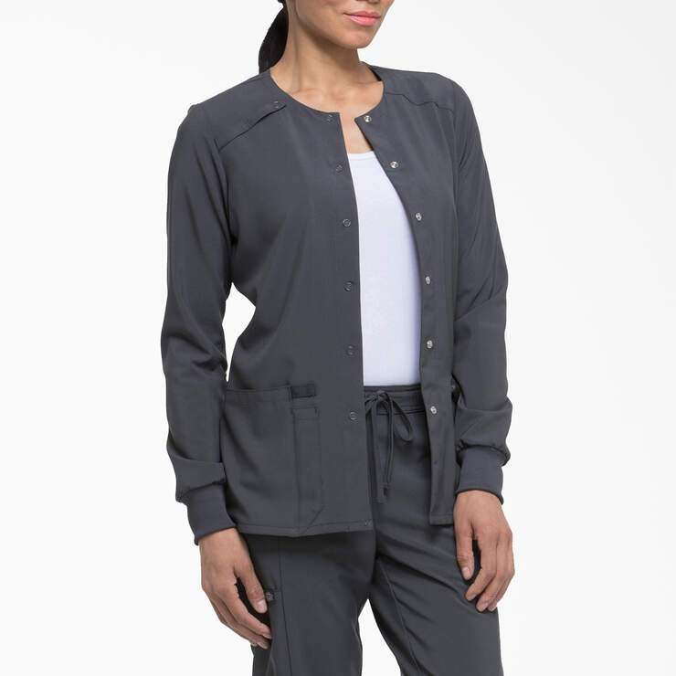 Women's EDS Essentials Snap Front Scrub Jacket - Pewter Gray (PEW) image number 4