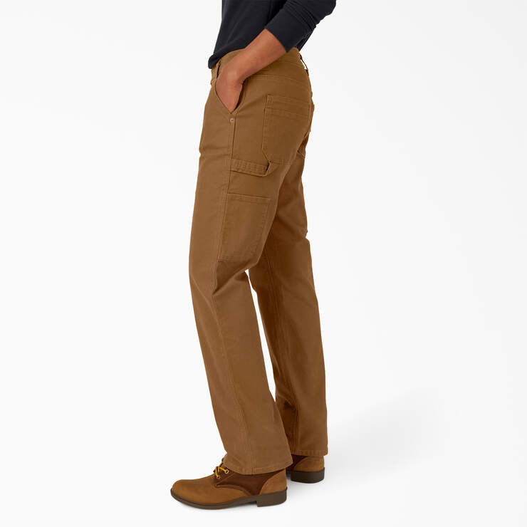 Women's FLEX Relaxed Straight Fit Duck Carpenter Pants - Rinsed Brown Duck (RBD) image number 3