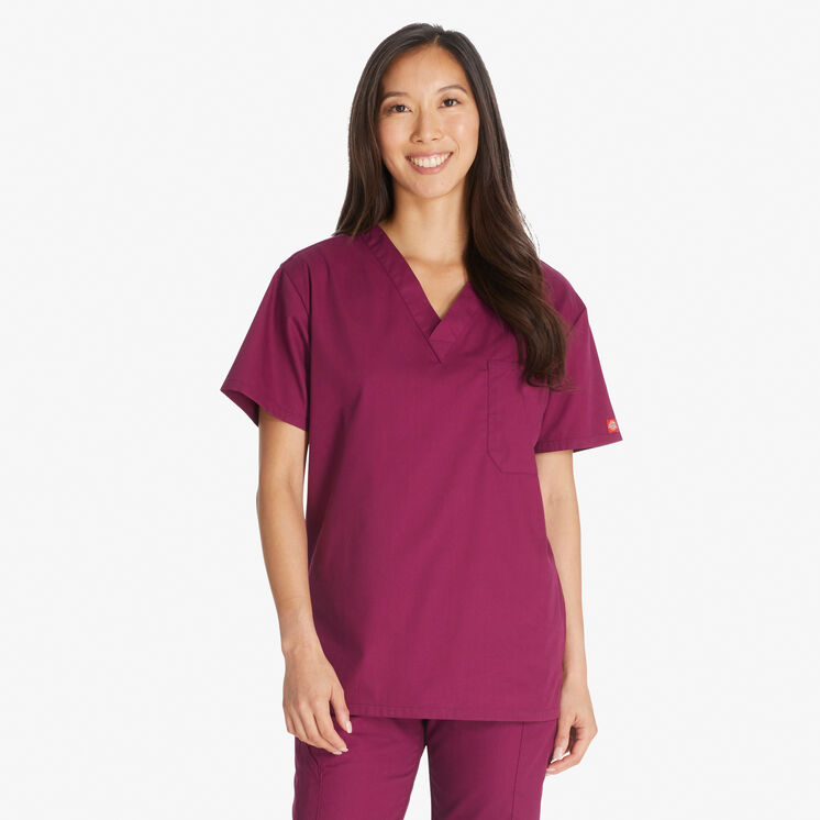Unisex EDS Signature V-Neck Scrub Top - Wine (WIN)