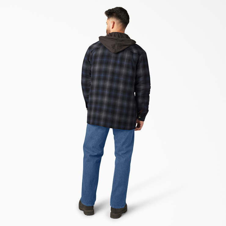 Water Repellent Flannel Hooded Shirt Jacket - Black Ink Navy Ombre Plaid (B2P) image number 5