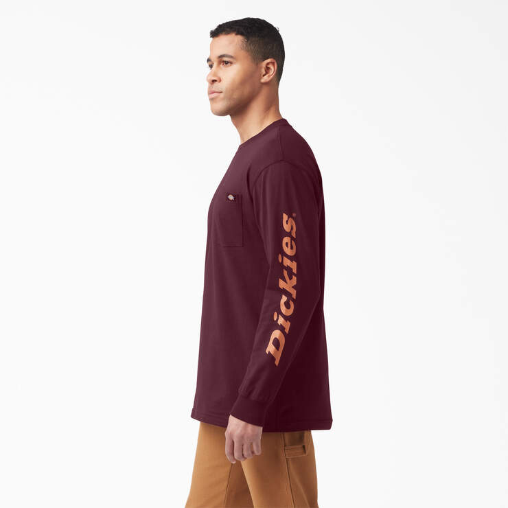 Logo Graphic Long Sleeve Pocket T-Shirt - Burgundy (BY) image number 3