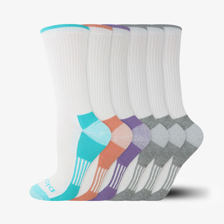 Women's Moisture Control Crew Socks, Size 6-9, 6-Pack - White (WH)