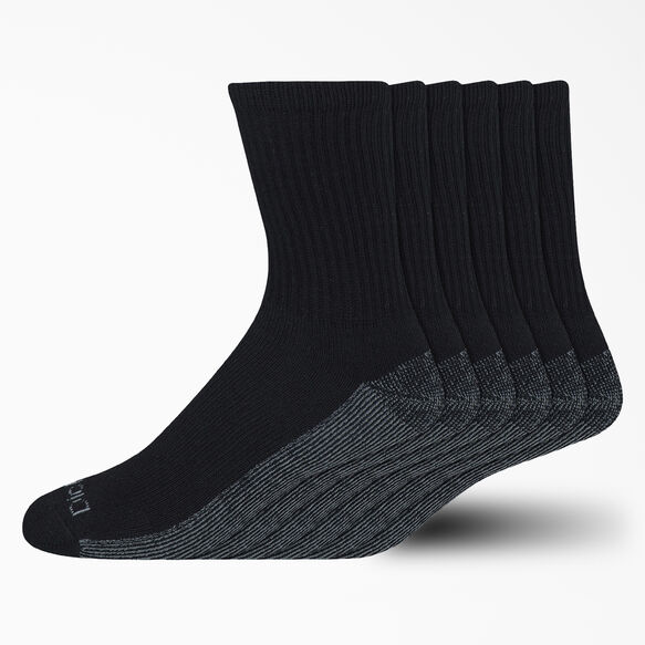 Moisture Control Mid-Crew Socks, Size 6-12, 6-Pack - Black &#40;BK&#41;