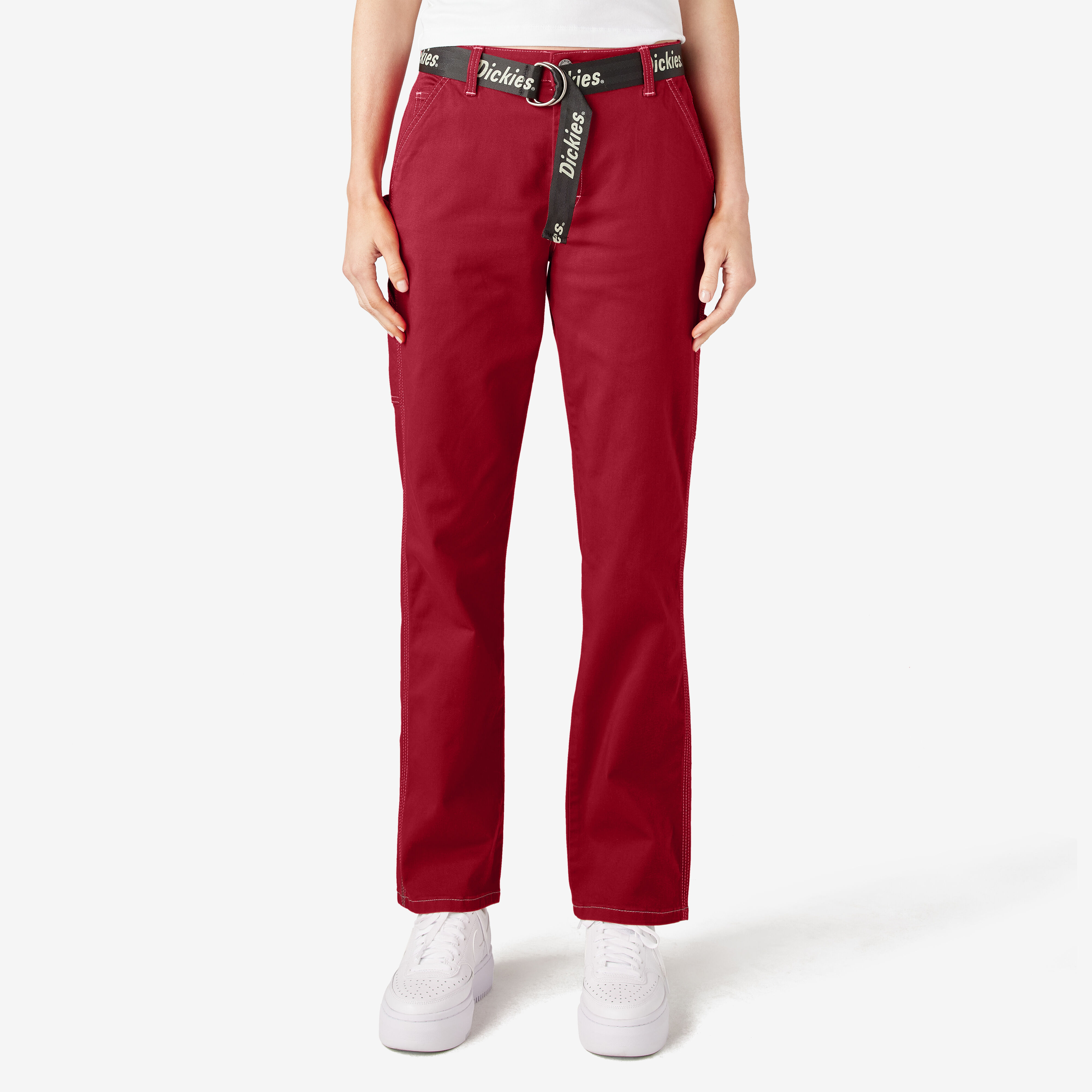 Womens red dickies pants discount