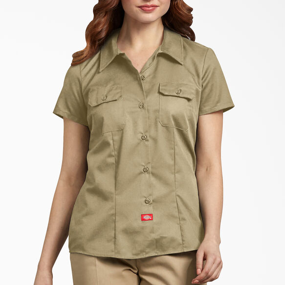 Women S Short Sleeve Work Shirt Military Khaki M Womens Tops
