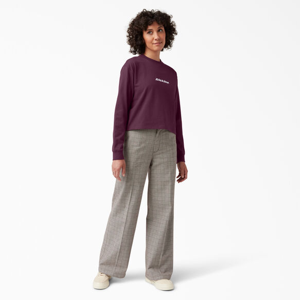 Women&#39;s Script Logo Long Sleeve Cropped T-Shirt - Grape Wine &#40;GW9&#41;
