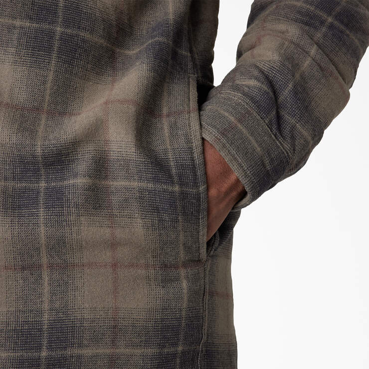 Water Repellent Flannel Hooded Shirt Jacket - Moss/Chocolate Ombre Plaid (B2K) image number 10