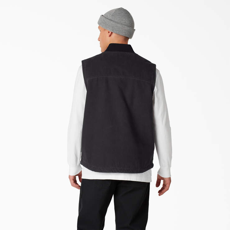 Stonewashed Duck High Pile Fleece Lined Vest - Stonewashed Black (SBK) image number 2