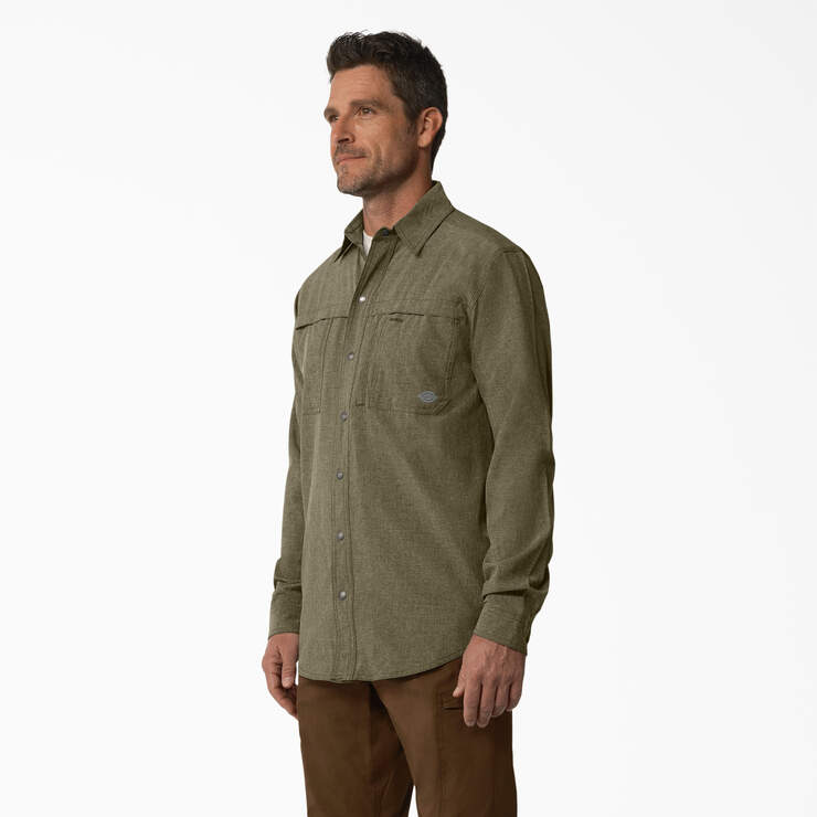 Cooling Long Sleeve Work Shirt - Military Green Heather (MLD) image number 3