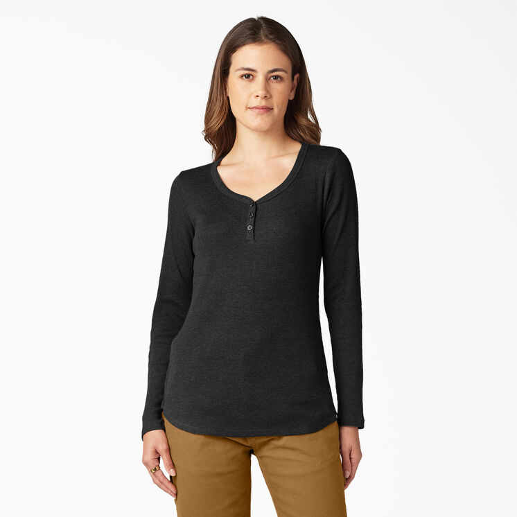 Women&#39;s Henley Long Sleeve Shirt - Black &#40;KBK&#41;