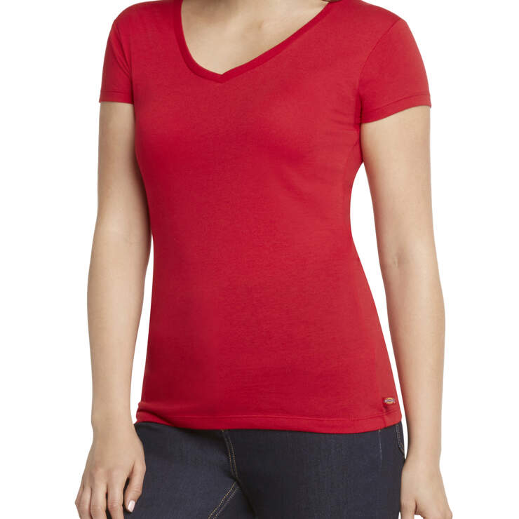Dickies Girl Juniors' Short Sleeve V-Neck T-Shirt - Red (RD) image number 1