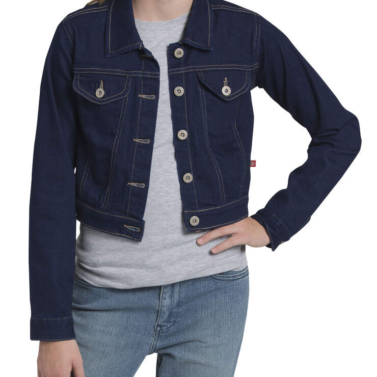 Girls' Denim Jacket, 8-20 - Rinsed Indigo Blue (RNB) image number 1