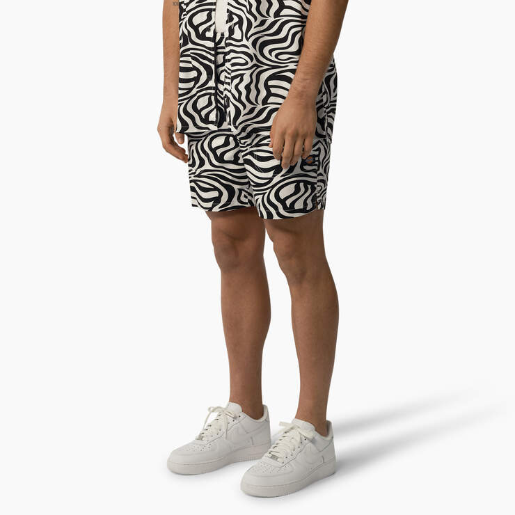 Zebra Print Modern Fit Drawstring Shorts, 6" - Black/White (BKWH) image number 3