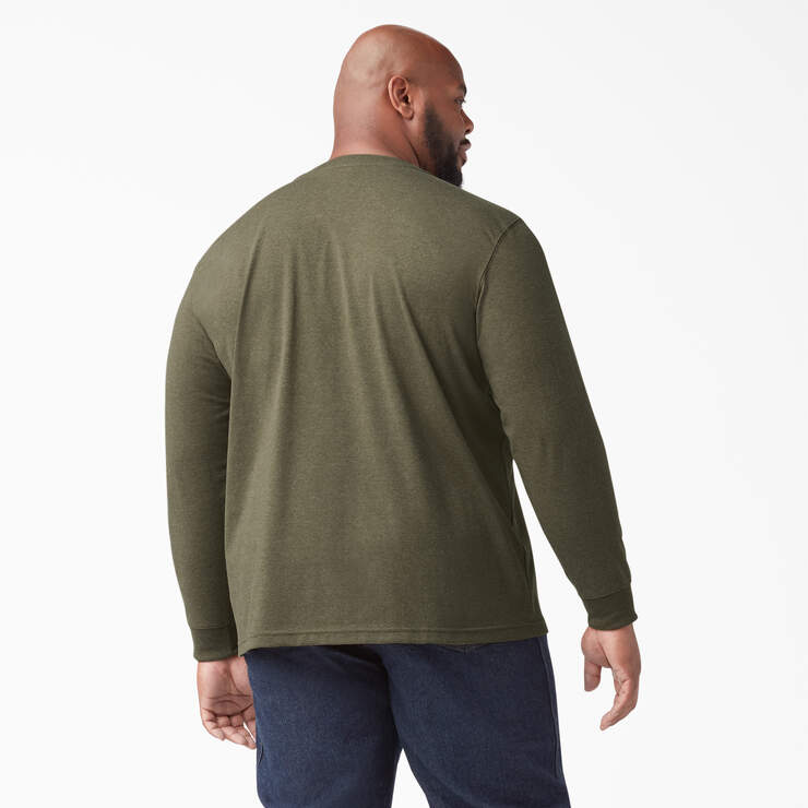 Heavyweight Heathered Long Sleeve Henley T-Shirt - Military Green Heather (MLD) image number 4