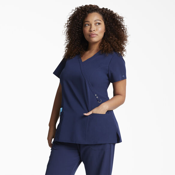 Women&#39;s Xtreme Stretch Mock Wrap Scrub Top - Navy Blue &#40;NVY&#41;