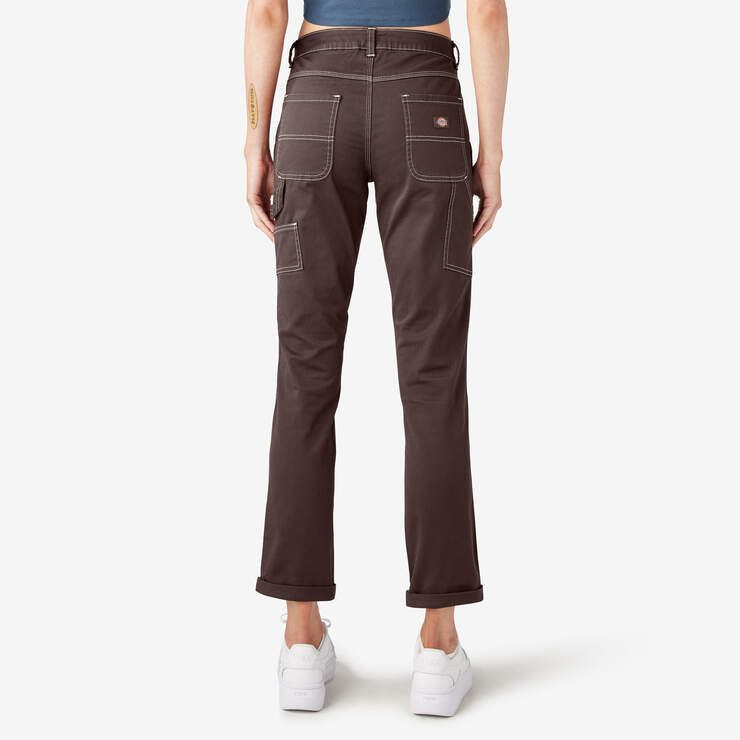 Women's Slim Straight Fit Roll Hem Carpenter Pants - Chocolate Brown (CB) image number 2