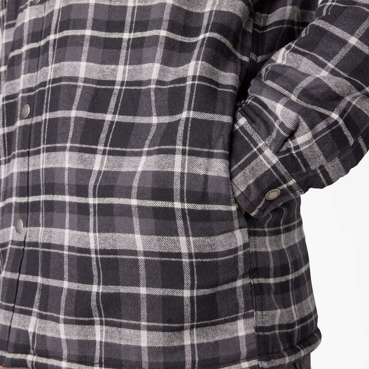 Water Repellent Fleece-Lined Flannel Shirt Jacket - Charcoal/Black Plaid (B1X) image number 9