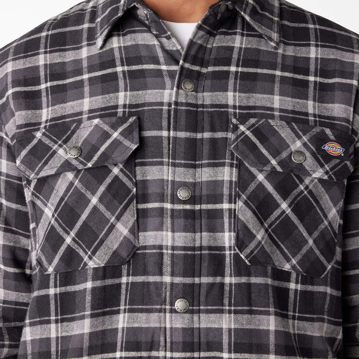 Water Repellent Fleece-Lined Flannel Shirt Jacket - Charcoal/Black Plaid (B1X) image number 7