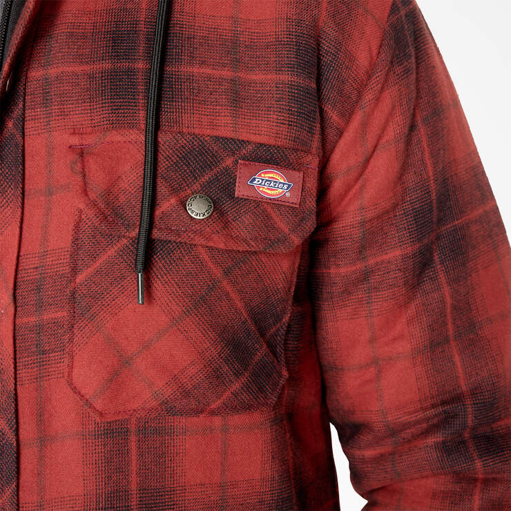 Water Repellent Flannel Hooded Shirt Jacket - Brick/Black Ombre Plaid (B2W) image number 5