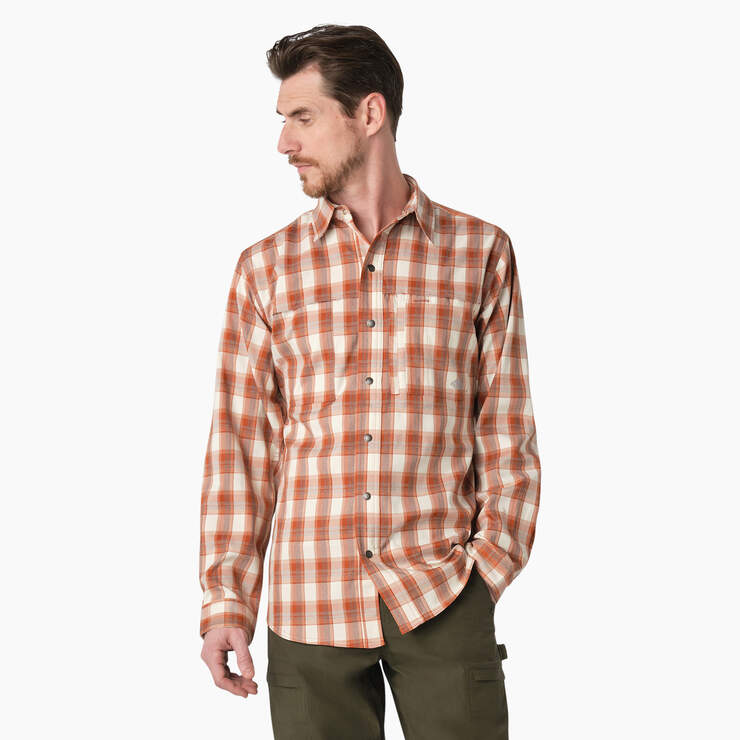 Cooling Long Sleeve Work Shirt - Copper/Brown Plaid (C1W) image number 1