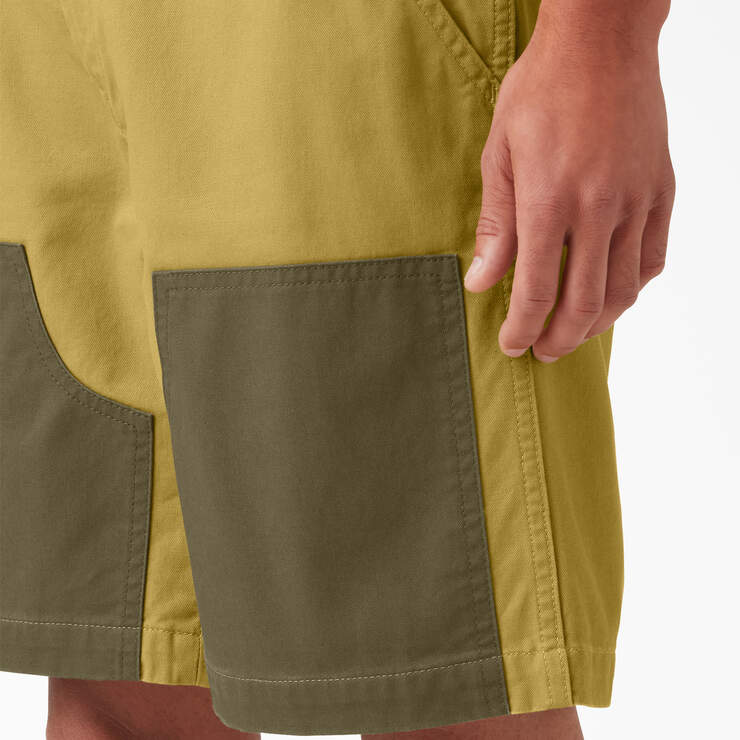 Regular Fit Contrast Chap Front Shorts, 9" - Stonewash Military/Moss Green (S2I) image number 6