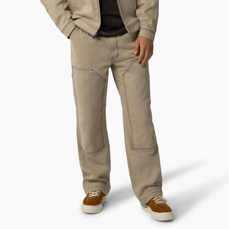 Relaxed Fit Contrast Stitch Double Knee Duck Pants - Stonewashed Desert Sand/Black (SSW) image number 1