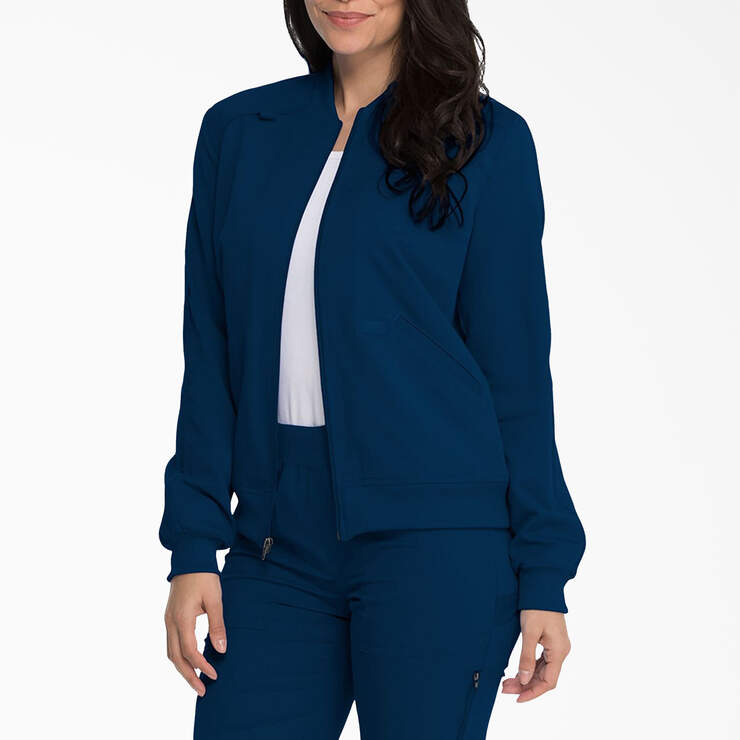 Women's Balance Zip Front Scrub Jacket - Navy Blue (NVY) image number 3