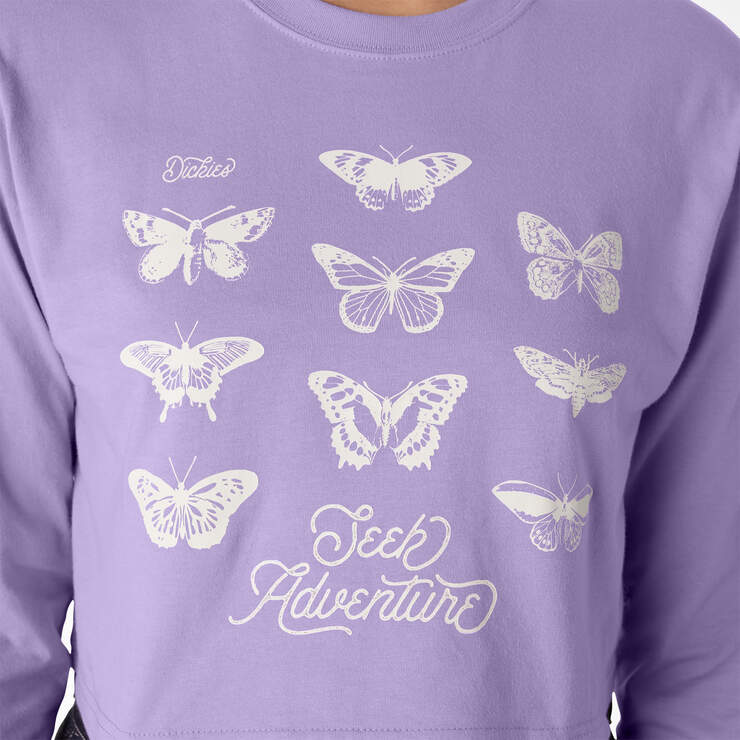 Women's Butterfly Graphic Long Sleeve Cropped T-Shirt - Purple Rose (UR2) image number 5