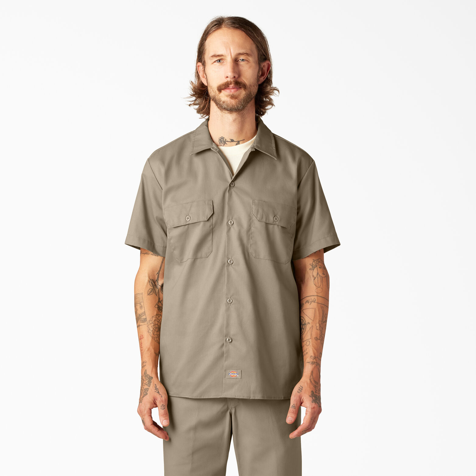 FLEX Slim Fit Short Sleeve Twill Work Shirt Desert Khaki XL| Dickies