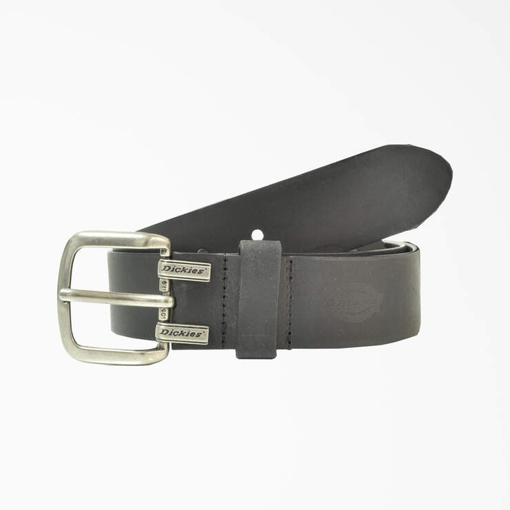 Big & Tall Leather Cut Edge Logo Belt - Black (BK) image number 1