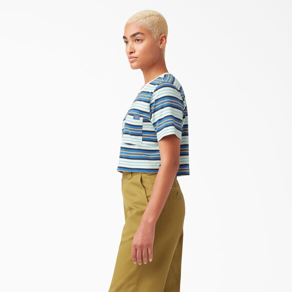 Women&#39;s Striped Cropped T-Shirt - Cobalt Stripe &#40;C2S&#41;