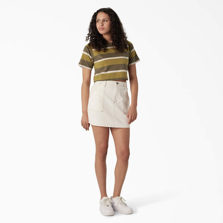 Women's Striped Cropped Pocket T-Shirt - Moss/Military Green Stripe (MMS) image number 4