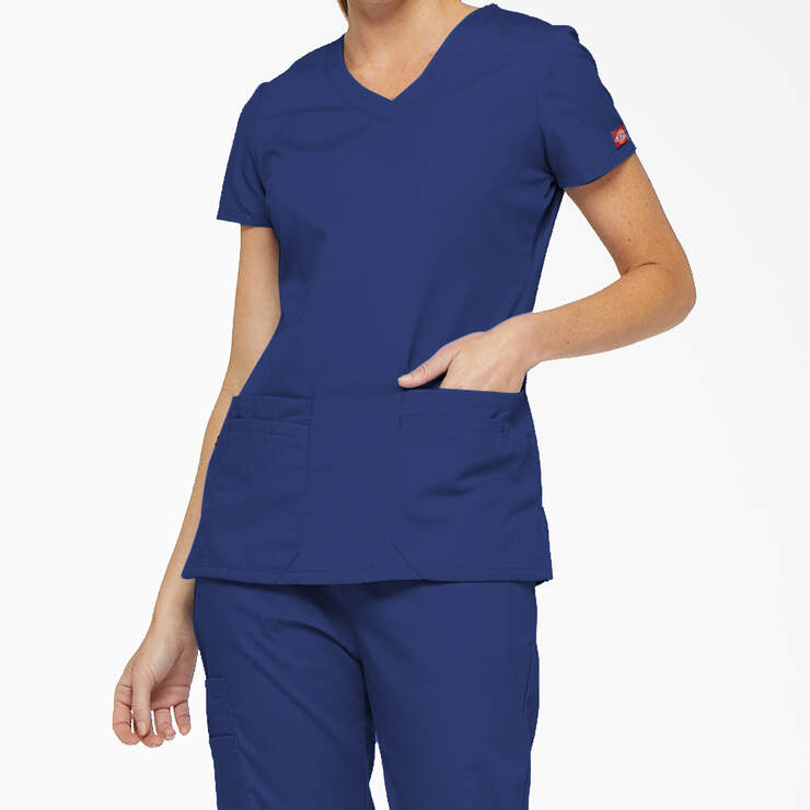 Women's EDS Signature V-Neck Scrub Top - Galaxy Blue (GBL) image number 1