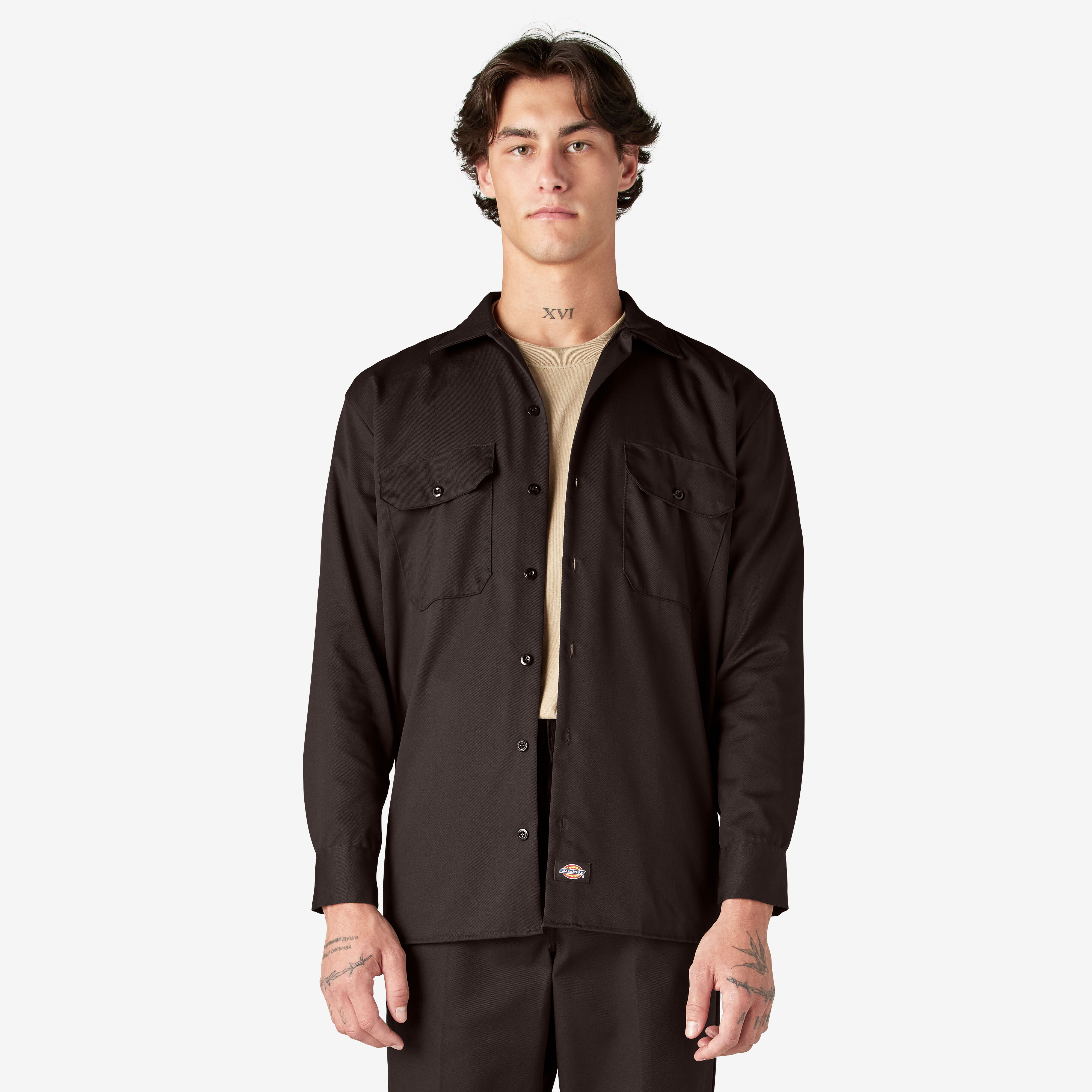 Long Sleeve Work Shirt , Dark Brown XL