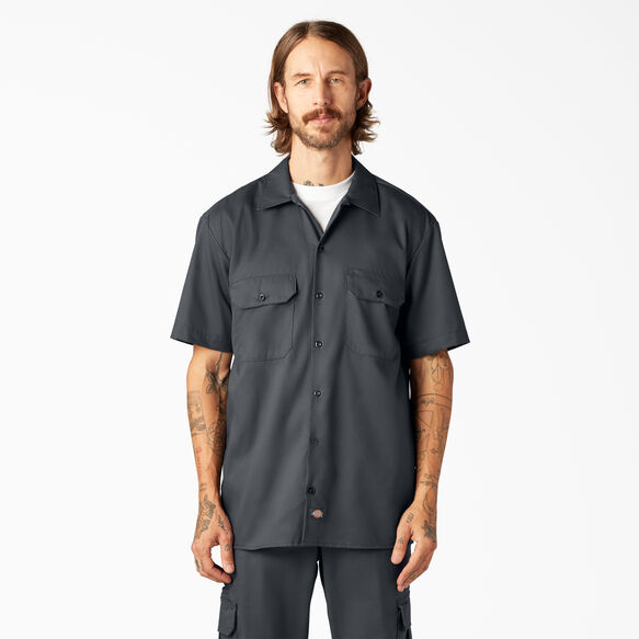 Flex Relaxed Fit Short Sleeve Twill Work Shirt , Charcoal Gray | Dickies