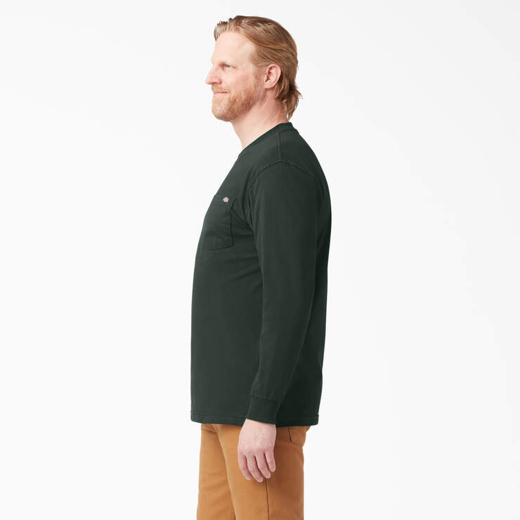 Heavyweight Long Sleeve Pocket T-Shirt - Hunter Green (GH) image number 3