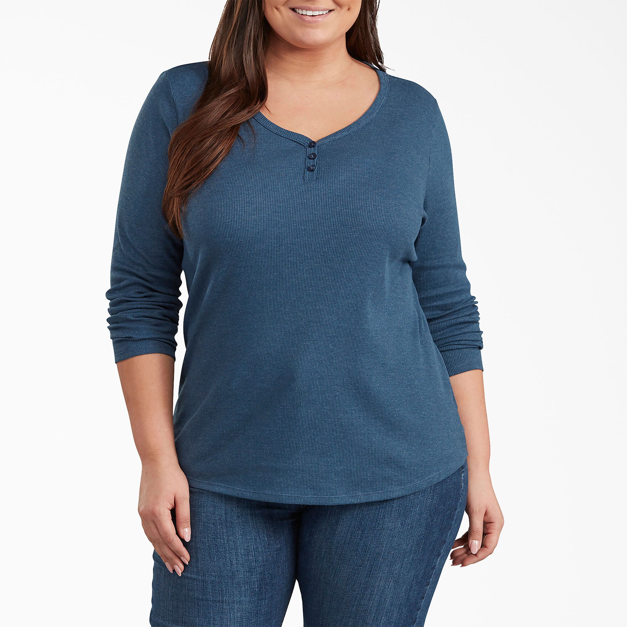 Dickies Womens Plus Size Long-Sleeve 3-Button Henley Shirt